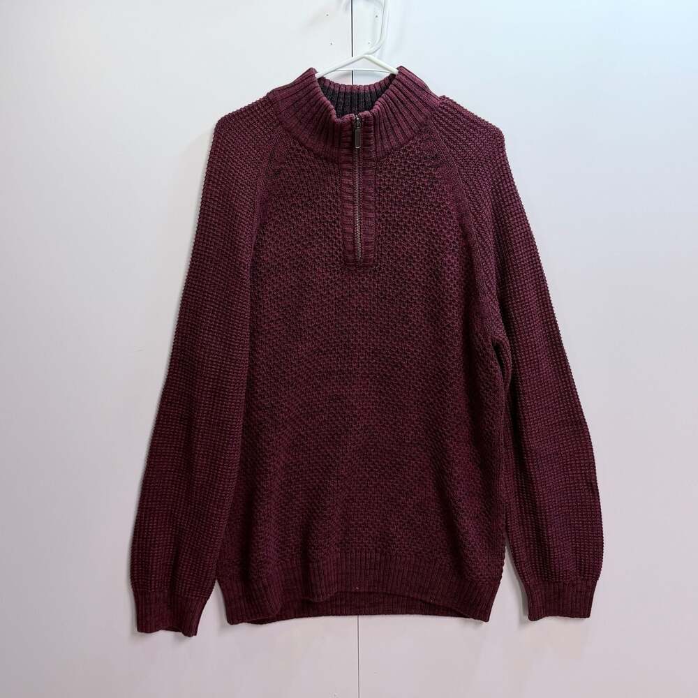 Denver Hayes Maroon Waffle Knit Quarter-Zip Sweater